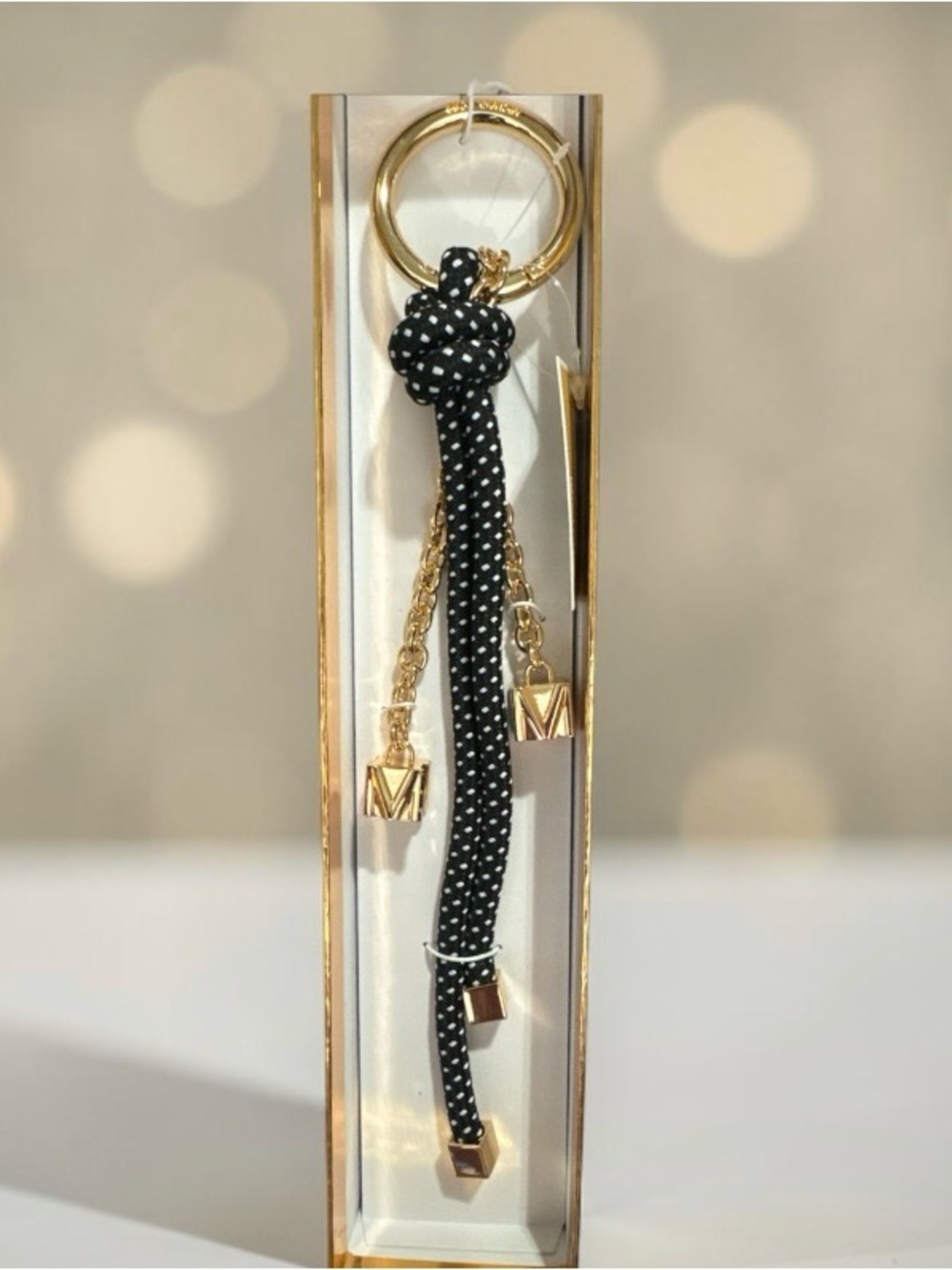 MICHAEL Michael Kors Gold-Tone Keyring or bag charm w/M blocks in chain NWT